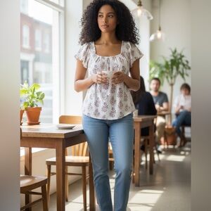 Lucky Brand Smocked Floral Peasant Blouse XXL – New!
